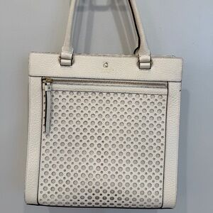 Kate Spade Cream Leather Lynne Bubbles Perforated Perri Lane Tote Bag